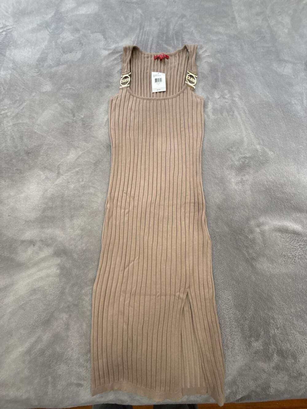GUESS Ribbed Knit Midi Dress Size S Beige